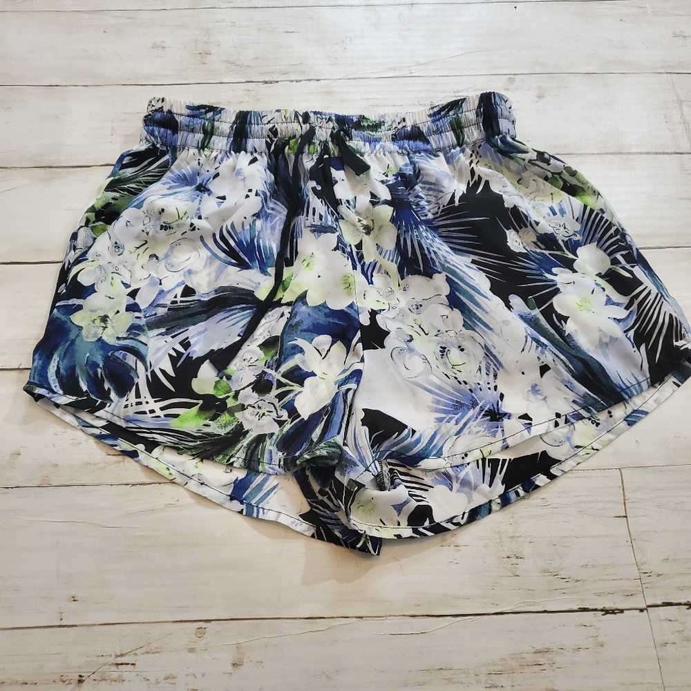 Kensie flowy shorts blue white tropical floral elastic size xs